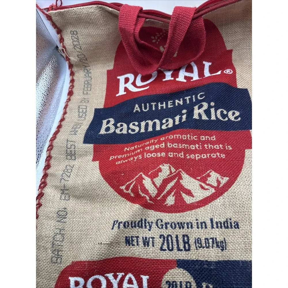 Royal Basmati Rice Bag 20lbs Burlap Handles Zipper Heavy Duty 25th Anniv No Rice